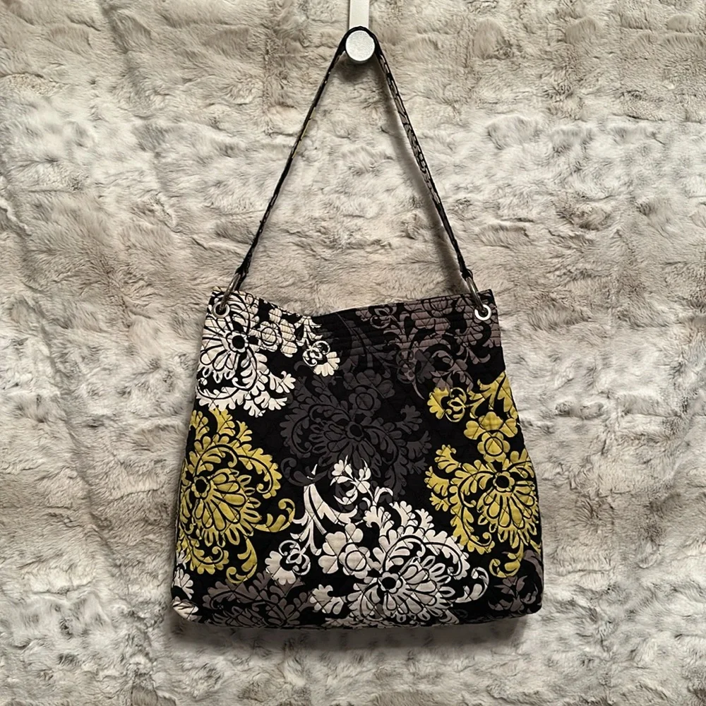 Vera Bradley Floral Patterned Black Yellow Grey and White Purse
